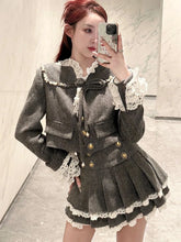 Aiertu Small Fragrant Autumn Sweet Single Breasted Lace Ruffles Jacket + High Waist Pleated Skirt Two Peice Set for Women Matching Sets Aiertu