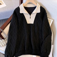 Aiertu Women Contrast Color Casual Streetwear Half Zipper Chic Sweatshirts New Autumn Winter Trendy Y2K Long Sleeve Loose Pullover Tops Aiertu