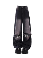 Aiertu 2024 Vintage High Waist Street Style Belted Straight Jeans Gothic Pants Fashion Women's Wide Leg Punk Baggy Y2K Denim Trouser Aiertu