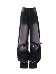 Aiertu 2024 Vintage High Waist Street Style Belted Straight Jeans Gothic Pants Fashion Women's Wide Leg Punk Baggy Y2K Denim Trouser Aiertu