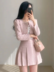 Aiertu High Quality 2024 spring Small Fragrant Two Piece Set Women Outfit Short Jacket Coat + Skirt 2 Piece Sets Conjuntos Cortos Aiertu