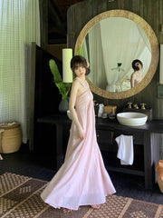 Aiertu 2024 Summer Pink Sexy Sleeveless Midi Dress Sweet Elegant Even Party Dress Beach Chiffon Korean Fashion Dress Female Design Aiertu