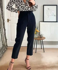 Aiertu Women Fashion With Pockets Casual Basic Solid Pants Vintage High Waist Zipper Fly Female Ankle Trousers Pantalones Mujer aiertu