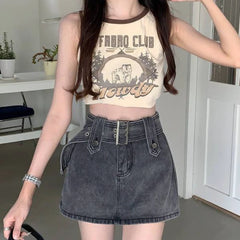 Aiertu Denim Skirt Shorts Vintage Sexy High Waist Slim Up Mini Wrap Skirt Retro Fashion Streetwear Solid Summer Jean Skirt Aiertu