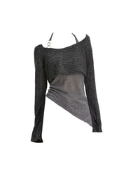 Aiertu Women's Grey Pullover Knitted Sweater Vintage Harajuku 2000s Fashion Elegant Casual Long Sleeve Sweater Top 90s Clothes Autumn Aiertu
