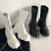 Aiertu New Mid Calf Boots Women Autumn Winter Fashion Lace-up Ladies Chelsea Zipper Botas Mujer Boots Sports Platform Heel Ladies Shoes Aiertu