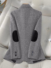 Aiertu 2024 Autumn Retro Gray Splice Plaid Sequins Blazers Coat For Women Brown Elegant Business Vintage Ladies Suit Jacket Fashion Y2k Aiertu