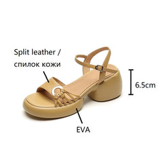 Aiertu Summer Woman Sandals Split Leather Shoes for Women Round Toe High Heel Shoes Open Toe Chunky Heel Sandals Casual Platform Shoes Aiertu