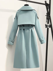 Women Long Trench Coat Fashion Windproof Coat Double Breasted Trench TRAF Coats Green Belt Windbreaker Winter Aiertu