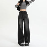 Aiertu Black Gray American Retro Jeans Wide Leg Baggy Pants Streetwear Trousers Y2k Fashion Spice Girls Denim Pants Straight Jeans aiertu