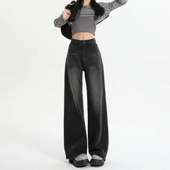 Aiertu Black Gray American Retro Jeans Wide Leg Baggy Pants Streetwear Trousers Y2k Fashion Spice Girls Denim Pants Straight Jeans aiertu
