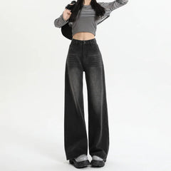 Aiertu Black Gray American Retro Jeans Wide Leg Baggy Pants Streetwear Trousers Y2k Fashion Spice Girls Denim Pants Straight Jeans aiertu