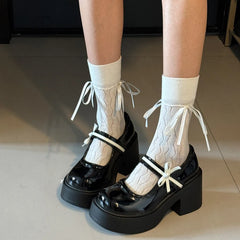Aiertu Back to school Platform High Heel Women Mary Jane Shoes Fashion Butterfly-knot Spring Autumn Ladies Dancing Party Prom Leather Shoes Aiertu