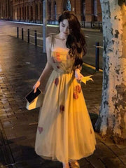 Aiertu Vintage Floral Strap Dress Women Sexy Backless Evening Party Fairy Dress Spring High Street Korean Beach Casual Dress Aiertu