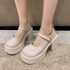 Aiertu Back to school Fashion White Chunky Platform High Heels Women's 2024 New Fall/winter Mary Jane Shoes Aiertu