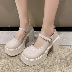 Aiertu Back to school Fashion White Chunky Platform High Heels Women's 2024 New Fall/winter Mary Jane Shoes Aiertu