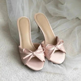 AIERTU - Women's Satin Bow Slippers Summer Open Toe Women Stiletto Heel Sandals Elegant Party Wedding Ladies Dress Shoes Non-slip Aiertu