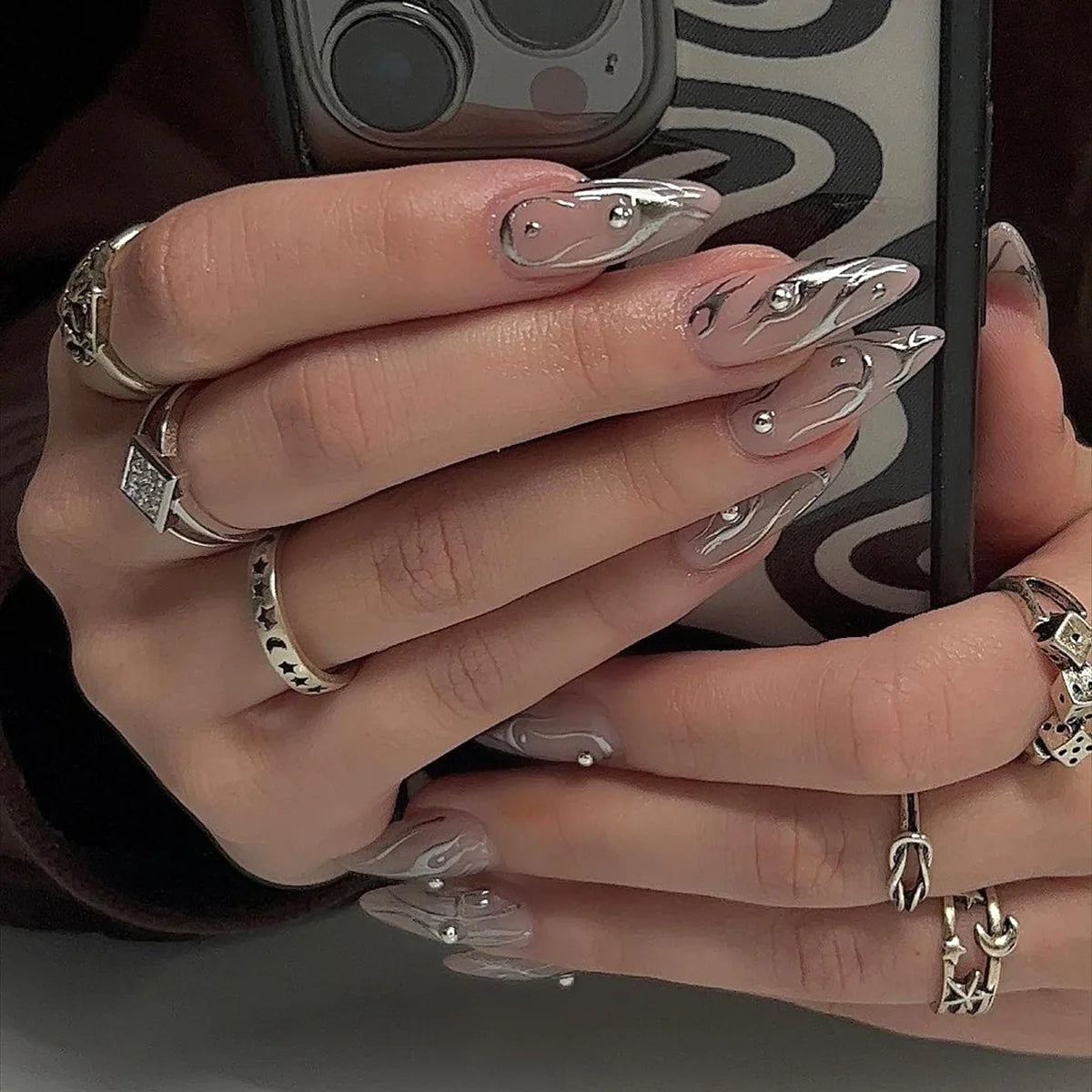 Aiertu 24 PCs Long French Fire Nails with 1 Jelly Gel and 1 Nail File Aiertu