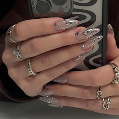 Aiertu 24 PCs Long French Fire Nails with 1 Jelly Gel and 1 Nail File Aiertu