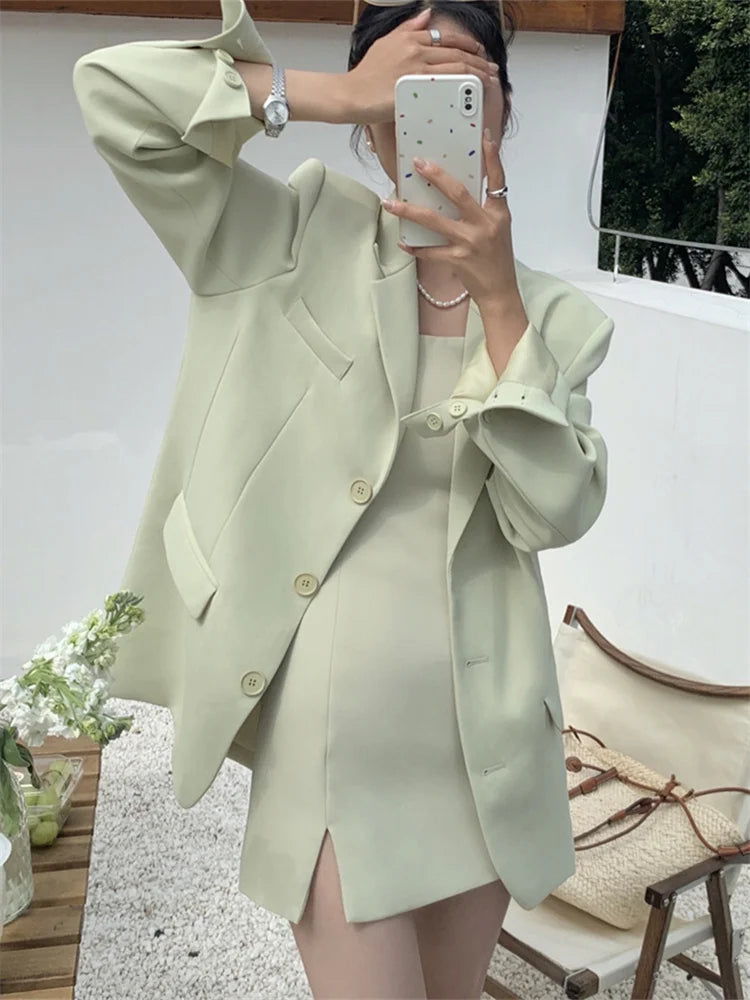 Aiertu Office Ladies Blazer Jacket Women Turn Down Collar Single Breasted Korean Casual White Vintage Outerwear Stylish Tops Aiertu