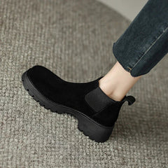 Aiertu Autumn Women Boots Round Toe High Heel Cow Suede Leather Women Shoes Boots Winter Chunky Heel Ankle Boots Genuine Leather Aiertu