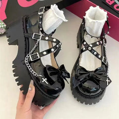 Aiertu Back to school Women's Mary Jane Shoes Lolita Solid Color Spring 2024 Hot Sale Fashion Butterfly Knot Outdoors Thick with Non-slip Female Shoes Aiertu
