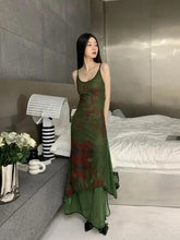 Aiertu Fairycore Spaghetti Strap Summer Dress Women Patchwork Mesh Green Vintage Sleeveless Vestidos Long Maxi Party Dress Y2k Aiertu