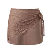 AIERTU - Summer Women's Satin Mini Skirts High Waist Bodycon Lace Wrap Skirts Party Club Elegant Sexy Skirts Aiertu