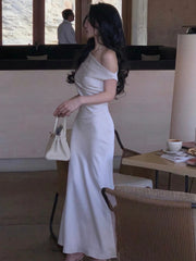 Aiertu Vintage Elegant Evening Party Dresses Women Summer Solid Fashion Korean Y2k Design Dress Female Irregular Slim Casual Clothing Aiertu