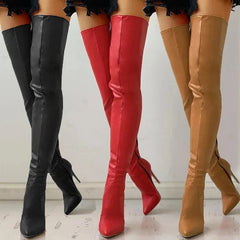 Autumn/Winter Women's Boots Pointed Side Zipper Slim High Heels Large Over Knee Boots Women's Boots Platform Boots Womens Shoes Aiertu