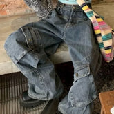Aiertu Harajuku Vintage Cargo Jeans Women Oversize Y2K Grunge Black Baggy Denim Pants Hip Hop Streetwear Wide Leg Trousers Aiertu