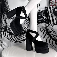 Aiertu Luxury Shoes Fashion Designer Platform Women Mary Jane Shoes Cross Strap Thick Heel Shoes Ladies College Style Dress Pumps Shoe Aiertu