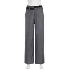 AIERTU - Y2K Contrast Waistband Striped Pants Loose Straight Leg Hanging Casual Woven Versatile for Women Summer Aiertu