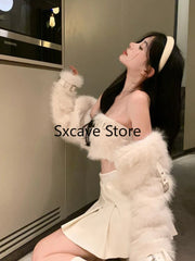 Aiertu Sexy 3 Piece Skirt Set Women Casual Long Sleeve Coat + Bodycon Tube Tops + Sweet Mini Skirt Evening Party Clothing Autumn Aiertu