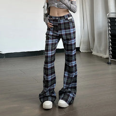 Aiertu 2024 Harajuku Vintage Plaid Print Trousers 90s Korean Fashion Streetwear High Waist Women Pants Y2k Grunge Aesthetic Flare Pants Aiertu