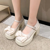 Aiertu Back to school White Platform Heels Women Mary Jane Shoes Vintage Girls High Heel Platform Lolita Shoes Japanese Style College Student Shoes Aiertu