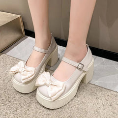 Aiertu Back to school White Platform Heels Women Mary Jane Shoes Vintage Girls High Heel Platform Lolita Shoes Japanese Style College Student Shoes Aiertu