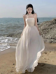 Aiertu Summer Purple Fairy Evening Party Long Dress Women Vintage Sexy Dresses Ladies Spaghetti Strap Tulle Pleated Dress Backless New Aiertu