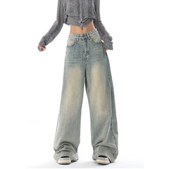 Aiertu American Vintage Y2K Wide Leg High Waist Straight Jeans Pants Women's Casual Baggy Grunge Streetwear Style Denim Trouser Aiertu
