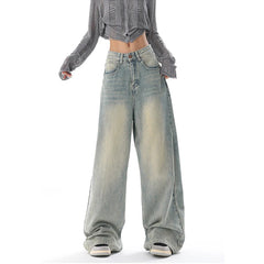Aiertu American Vintage Y2K Wide Leg High Waist Straight Jeans Pants Women's Casual Baggy Grunge Streetwear Style Denim Trouser Aiertu