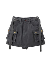 Aiertu Grey Mini Skirts Women High Waist Cargo Skirt Fashion Autumn Winter Woman Skirt Streetwear Short Skirts Pockets For Women Aiertu