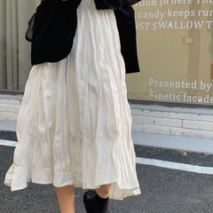 Aiertu Elegant White Women Long Skirt Korean Style Fairycore Ruffle Skirts Sweet Fashion Solid Casual A-line Pleated Skirts Aiertu