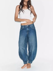 AIERTU - Spring New Sweet Fashionable Mid-Waist Bow Decorated Balloon Denim Pants Women's Clothing Loose Fit Long Pants Aiertu