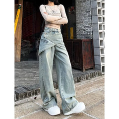Aiertu Women's Blue Baggy Y2k Jeans Vintage 90s Aesthetic Patchwork Cowboy Pants Harajuku Denim Trouser Streetwear 2000s Trashy Clothes Aiertu