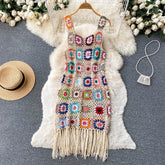 Aiertu Sunmmer Knitted Dress Hook Flower Hollow Out Tassel Women Slim Streetwear Original Design Fashion Vintage Dress Aiertu