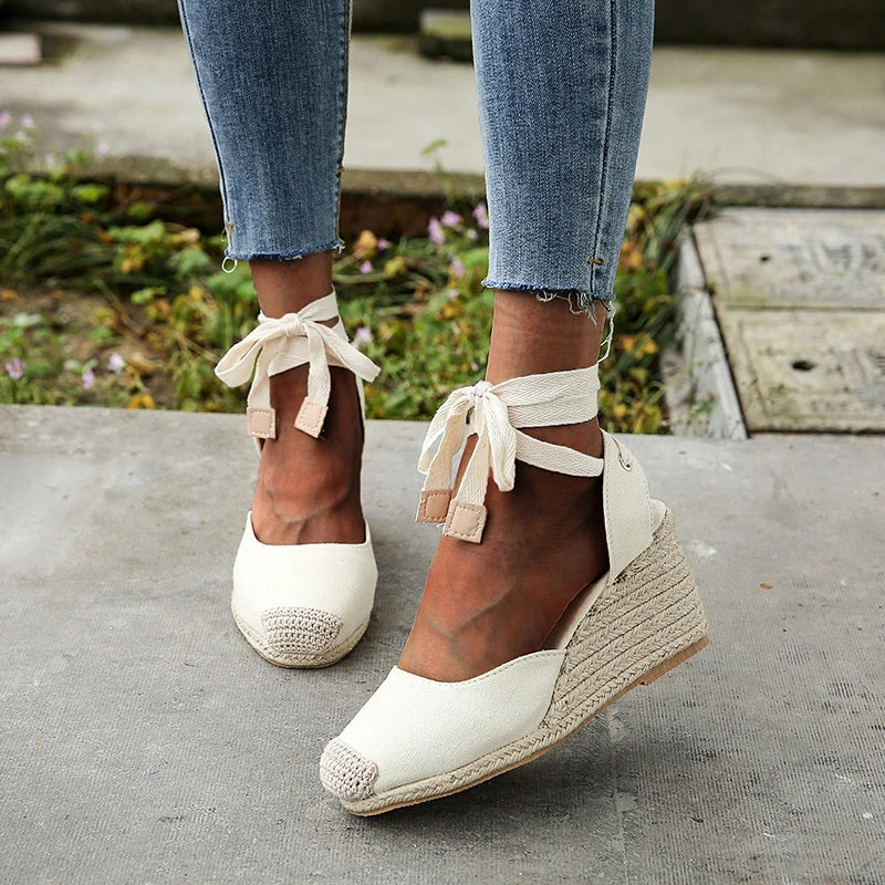 Women's Espadrille Ankle Strap Sandals Comfortable Slippers Ladies Womens Casual Shoes Breathable Flax Hemp Canvas Pumps Aiertu