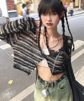 Aiertu FALL OUTFIT Cardigan Women Slim Popular All-match Leisure V-neck Autumn Lovely Knitting Daily Striped Ladies Elegant Korean Style Sexy New aiertu
