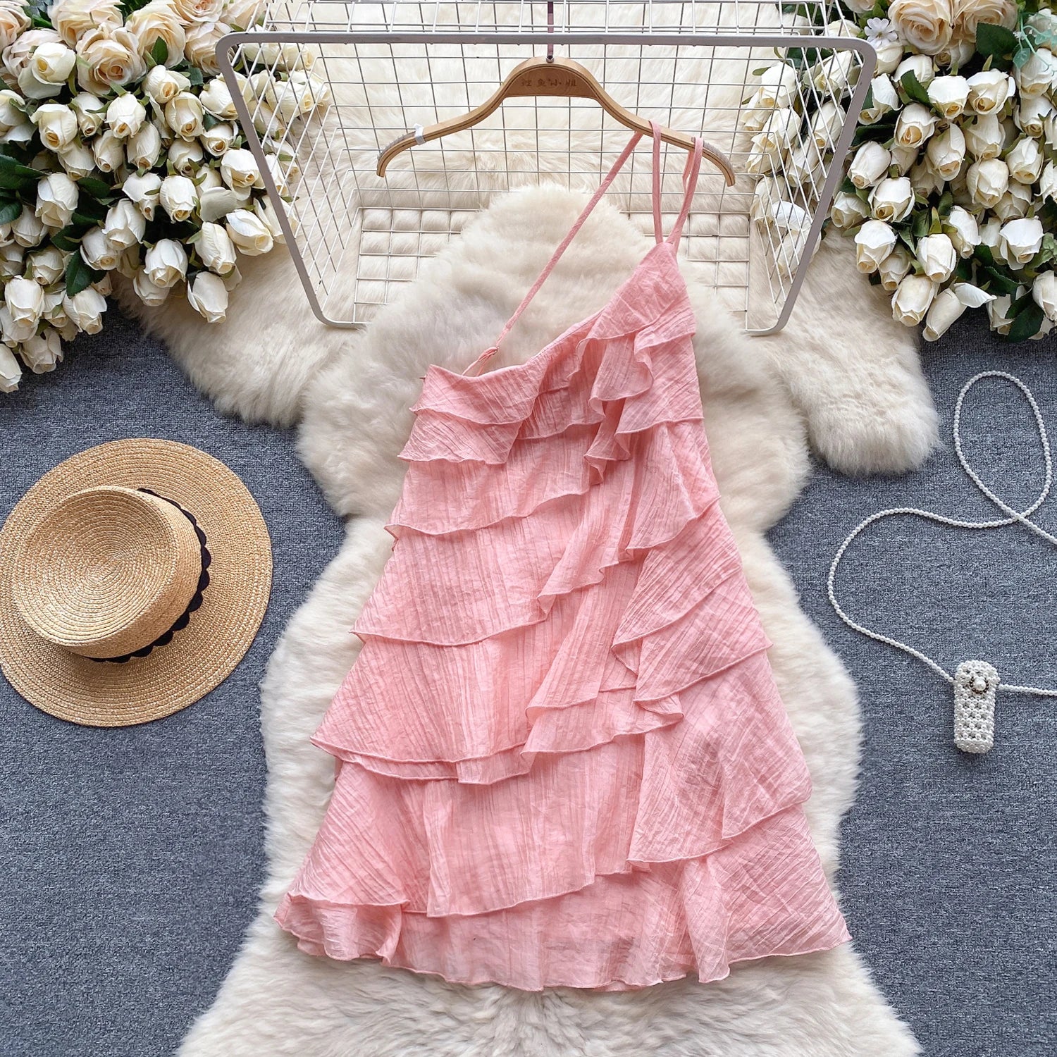 Aiertu Summer Dress Women Diagonal Collar Flounced Edge Tierred Vocation Vestidos Female Exposed Shoulders Dresses Summer Aiertu