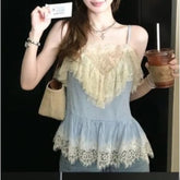 AIERTU - Beautiful Version of Heavy Industry Lace Splicing Ruffle Edge Pure Desire Suspender Top Aiertu