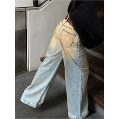 Aiertu Women's Y2K Harajuku High Waist Vintage Loose Jeans Pants American Retro Streetwear Wide Leg Baggy Tie Dye Denim Trouser Aiertu